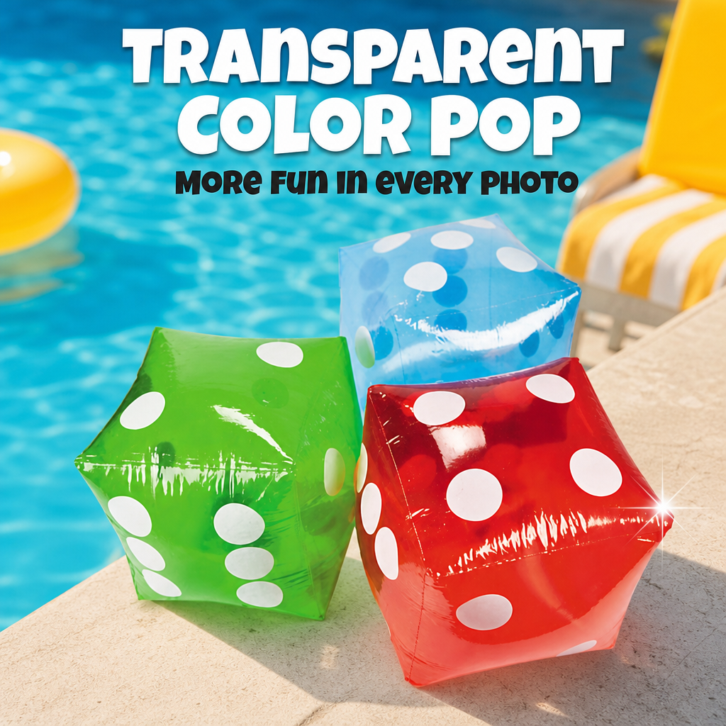 Inflatable dice features infographic