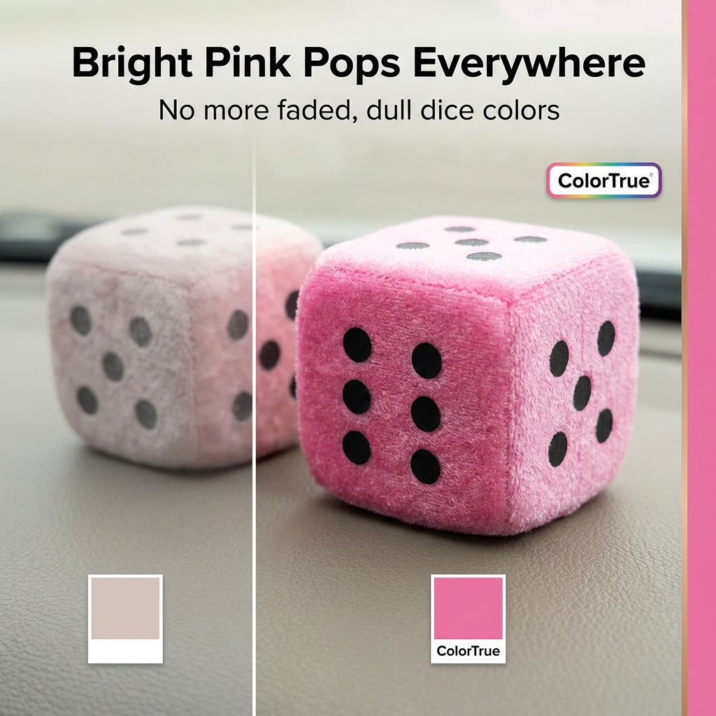 Pink plush Bunco die feature highlights