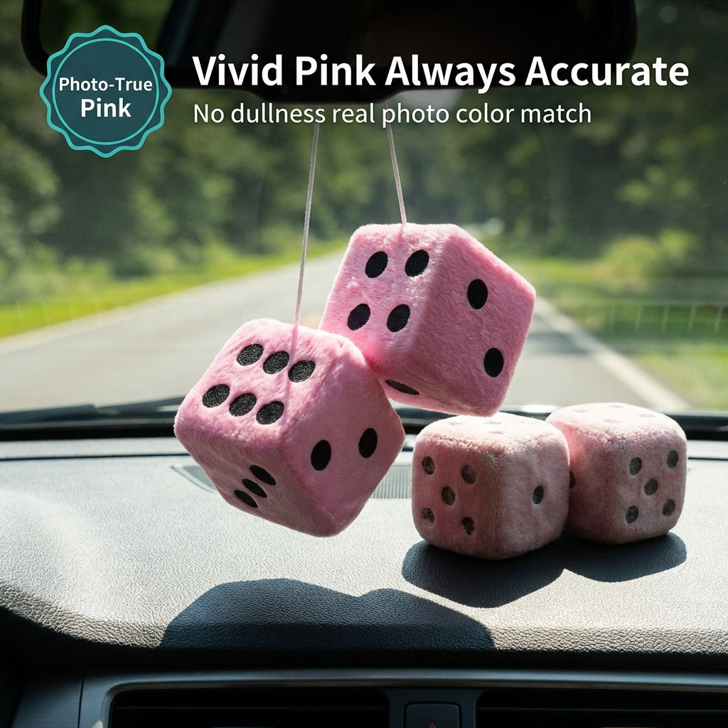 Pink fuzzy hanging dice as bunco decor and gift
