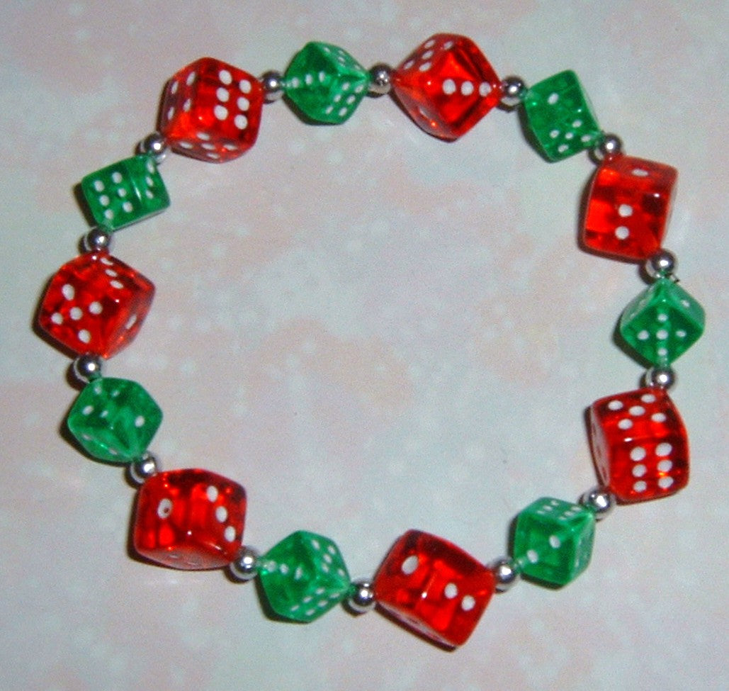Christmas Dice Bracelet - Green & Red 8-10mm