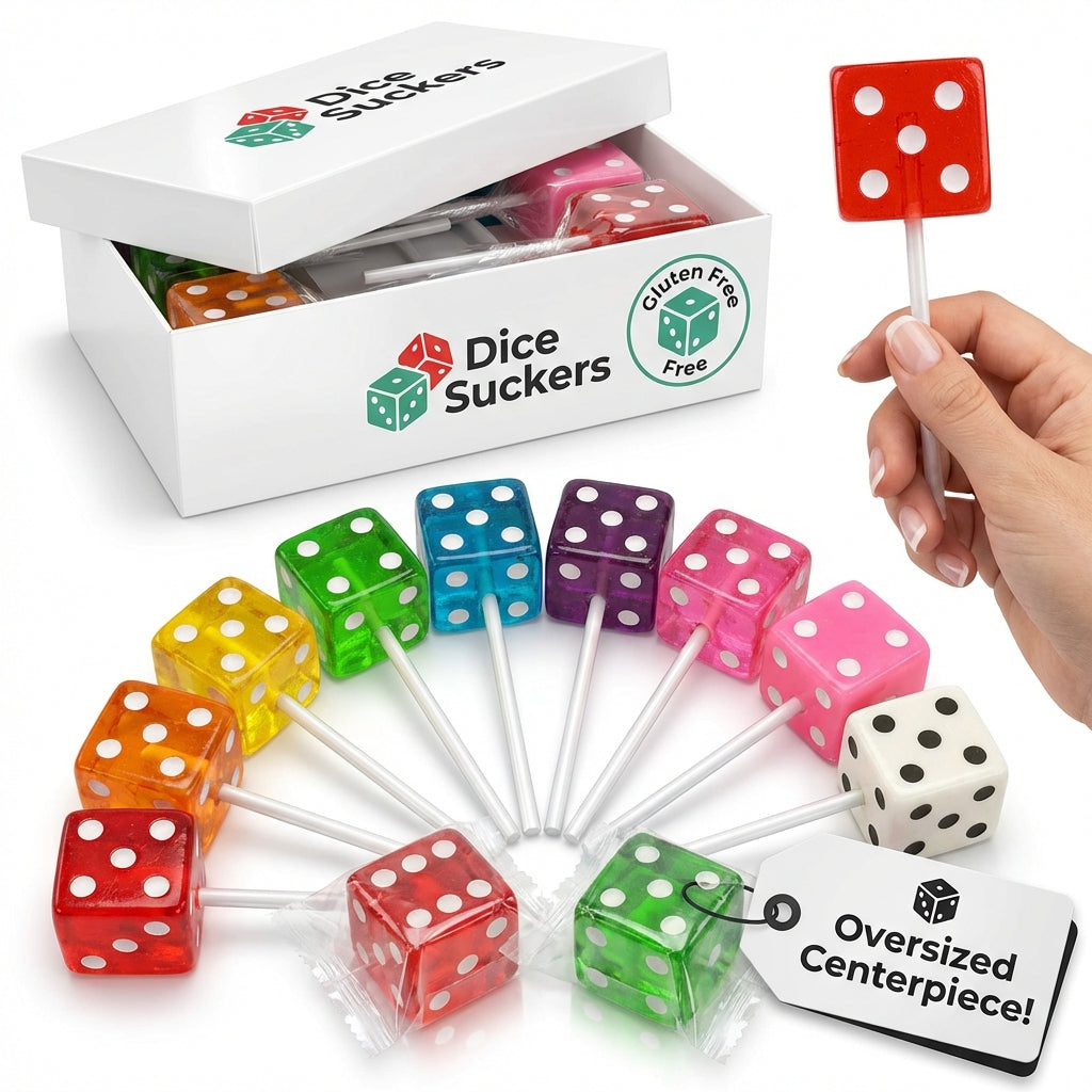 Dice lollipops 12 pack mixed fruit bunco party favors