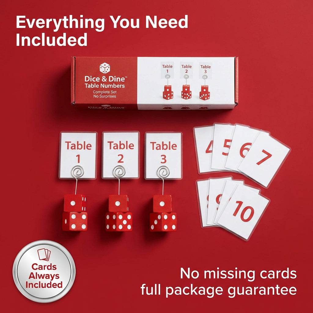 Dice table number stands on the party table