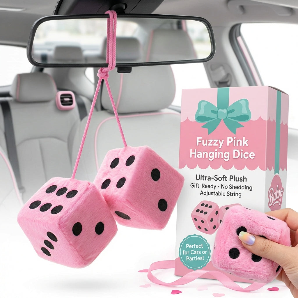 Pink fuzzy dice pair detail