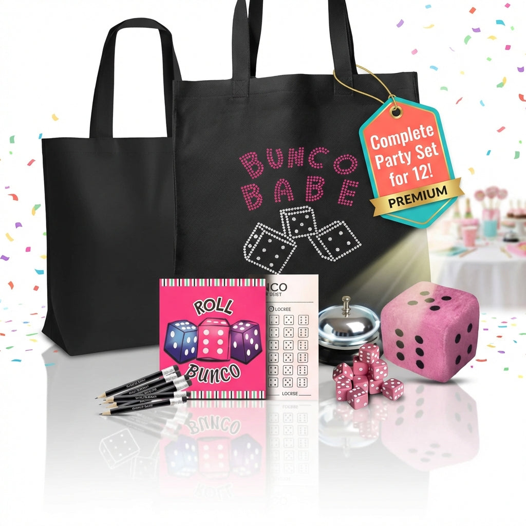 Bunco Babe Game Kit with crystal tote and full contents - complete set for 12