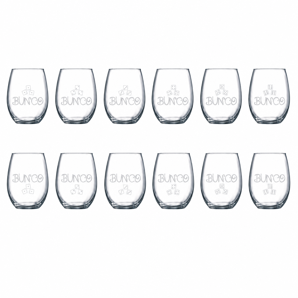 Wine glasses set on bunco table
