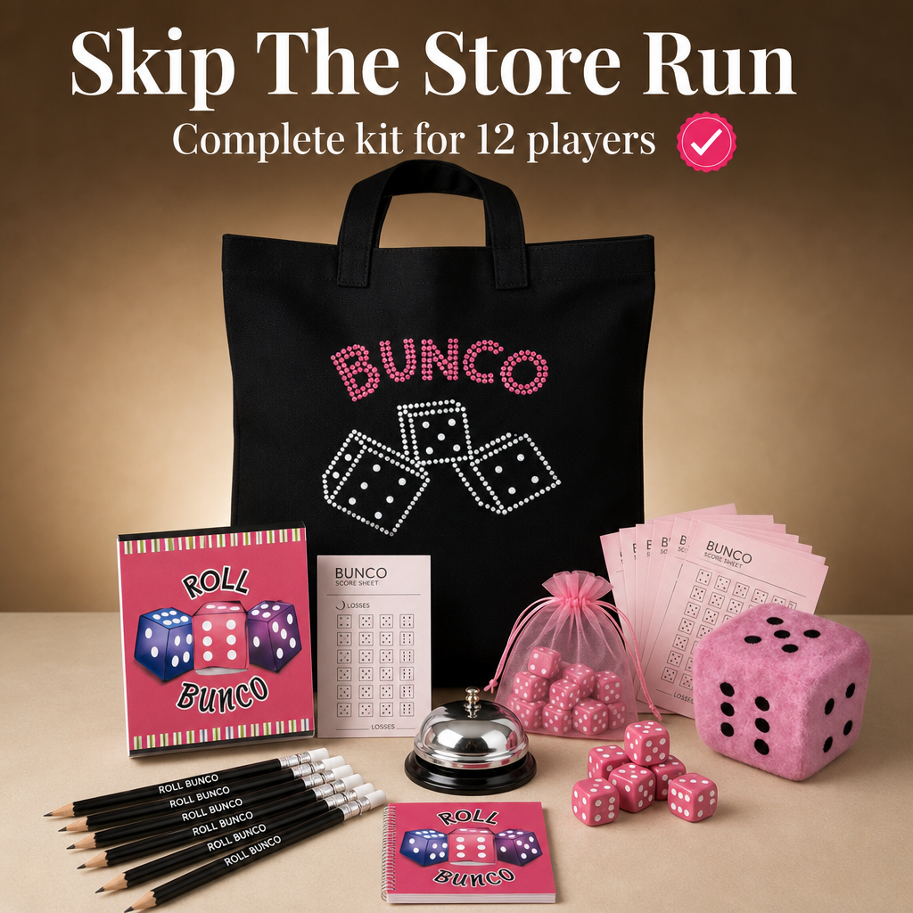 Bunco Game Kit - every piece accounted for, organized in the tote