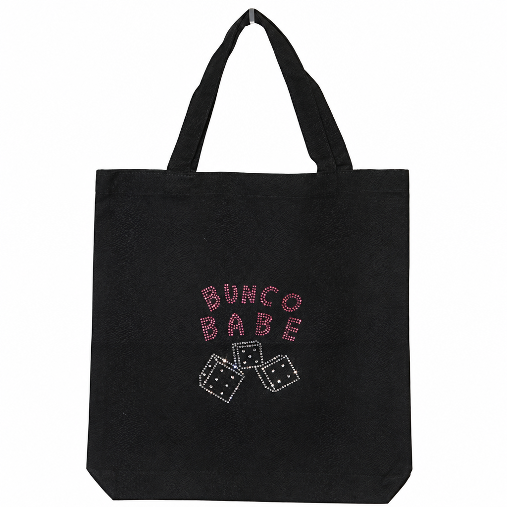 Large crystal Bunco tote bag with rhinestone lettering - hero shot