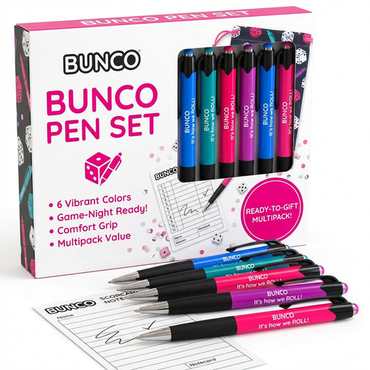Bunco pens barrel print detail