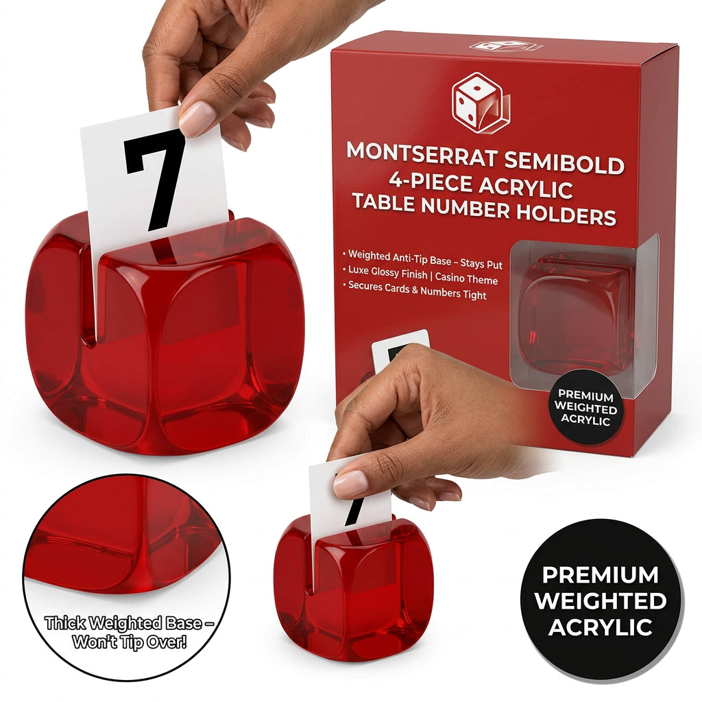 Red acrylic dice table number holders 1 to 4