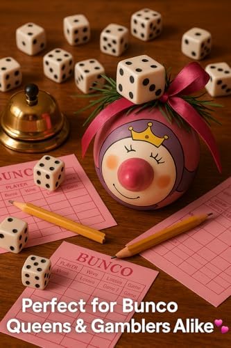 Bunco Snow Princess ornament with scattered dice and Bunco scorecards - perfect for Bunco players