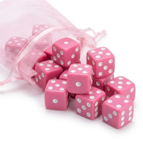 Pink square dice with organza storage bag