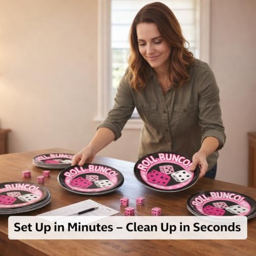 Bunco paper plates on party table