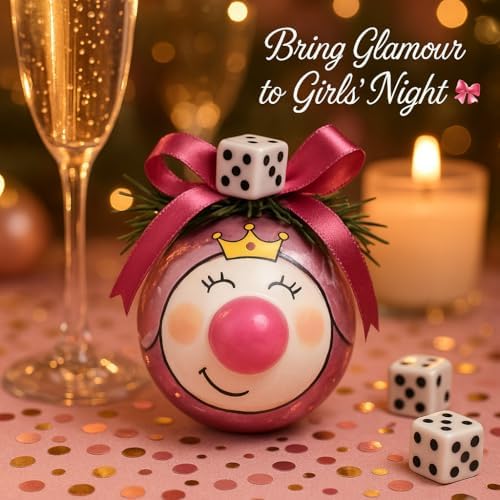Bunco Snow Princess ornament with champagne and candlelight - glamorous girls night gift