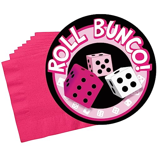 Roll Bunco plates and magenta napkins for girls night out
