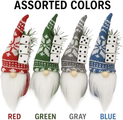 Bunco Dice Gnome ornament available in assorted colors - red, green, gray and blue knit hats with white dice