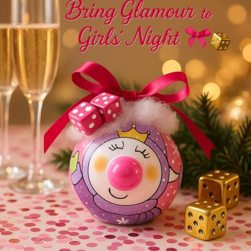 Bunco pink dice princess ornament with champagne - glamorous girls night gift