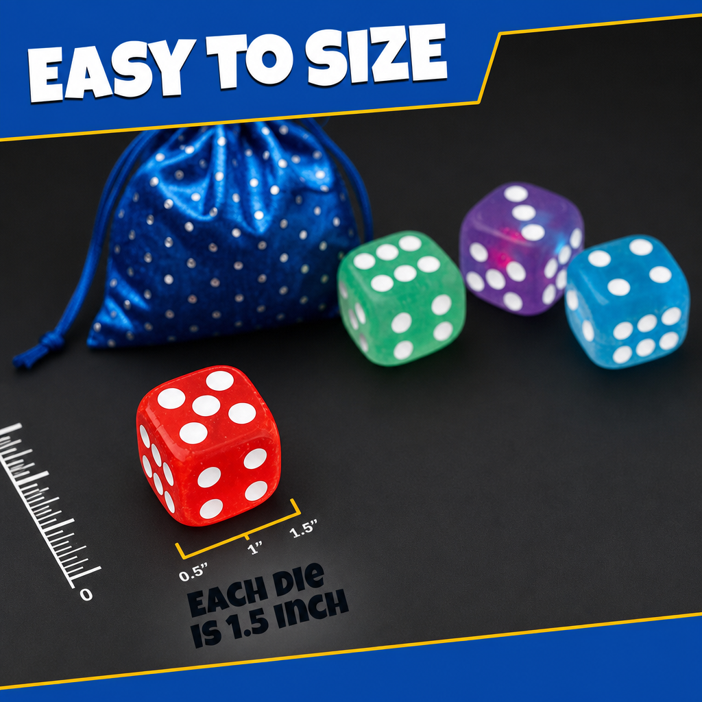 Each LED die is 1.5 inch — size guide for Twilight Bunco flashing dice