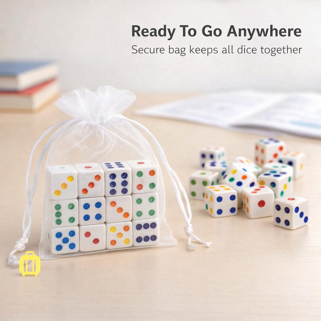 Multi-color dice with organza bag, ready to go anywhere