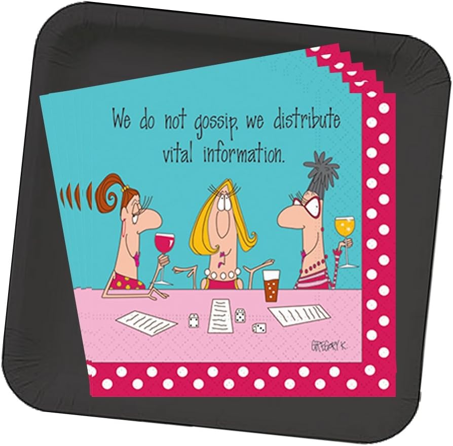 Bunco Gossip Napkins & Black Plates - 38 Piece Set