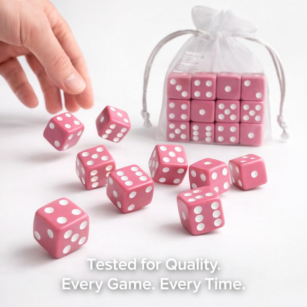 Pink 16mm dice with organza bag, quality checked set