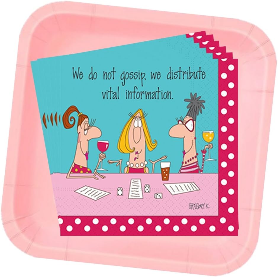 Bunco Gossip Napkins & Pink Plates - 38 Piece Set