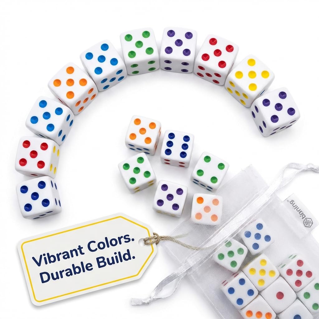 Multi-color dice with organza gift bag, vibrant colors