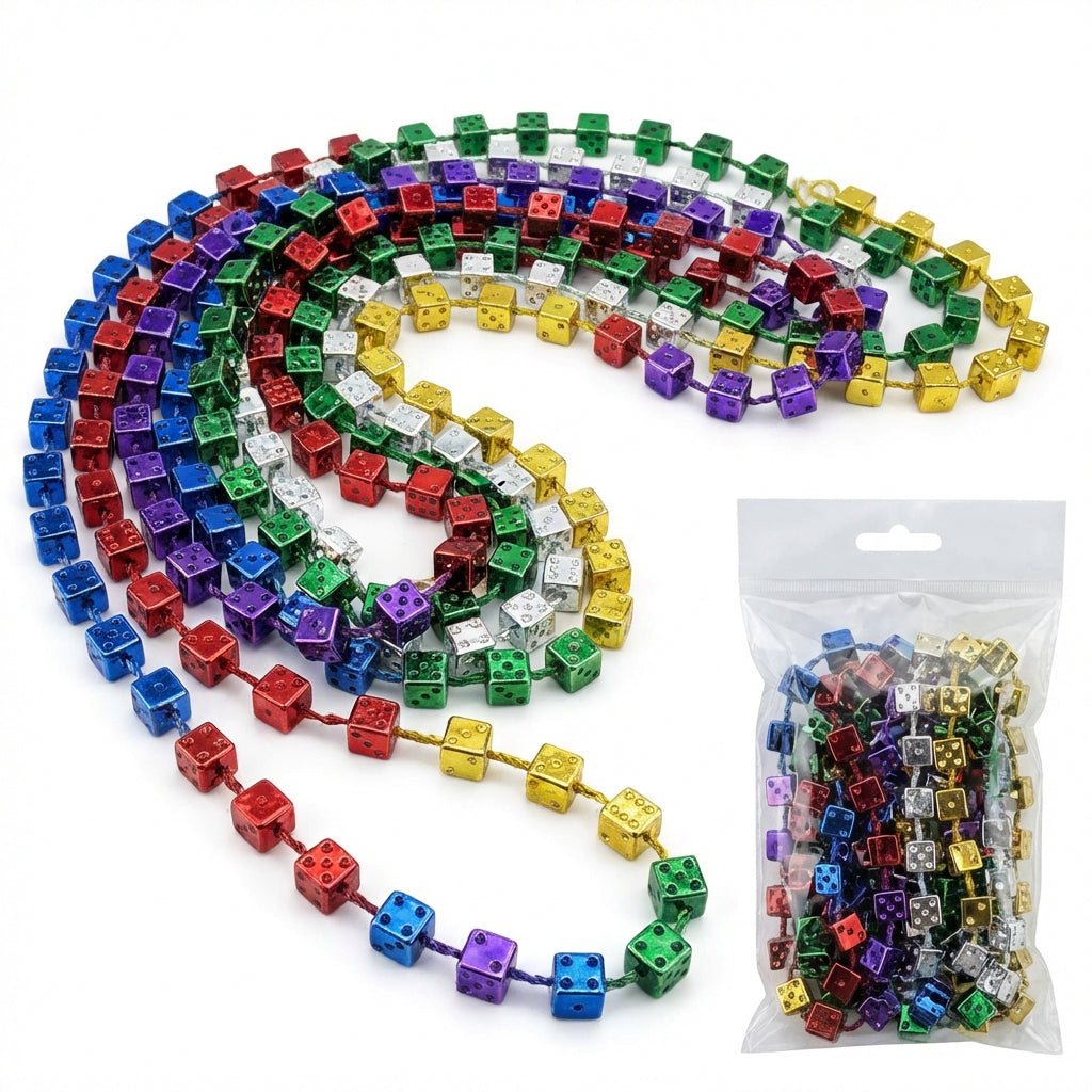 Mardi gras dice bead necklaces colors