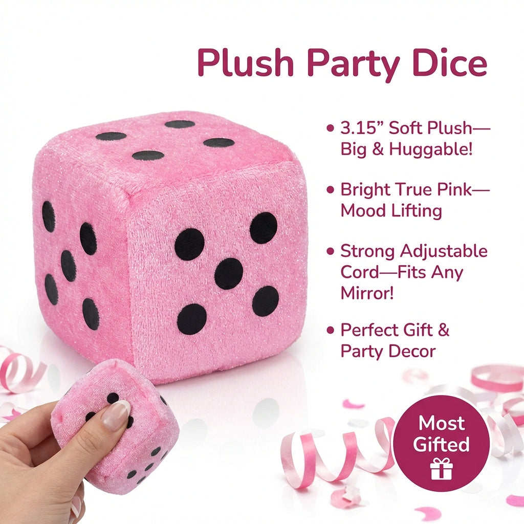 Pink plush Bunco die size and detail