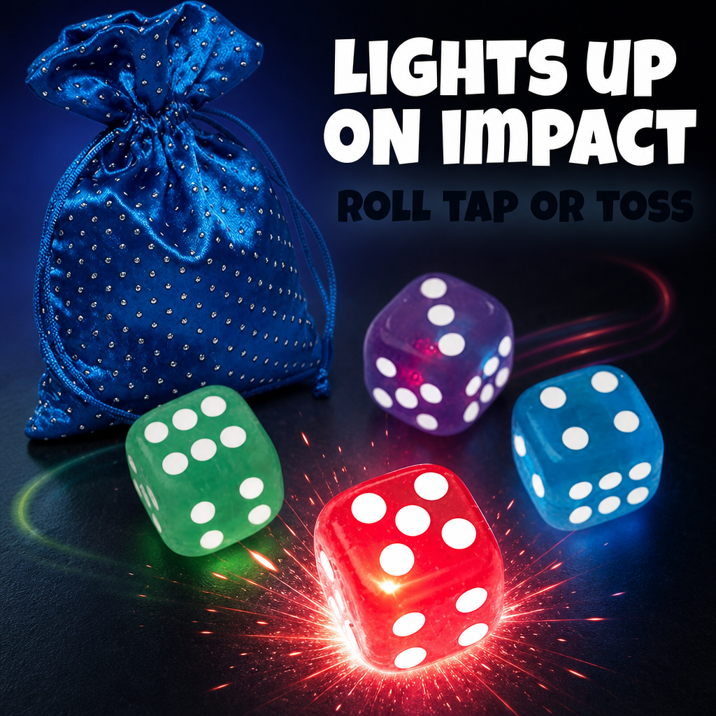 LED dice light up on impact — roll, tap, or toss