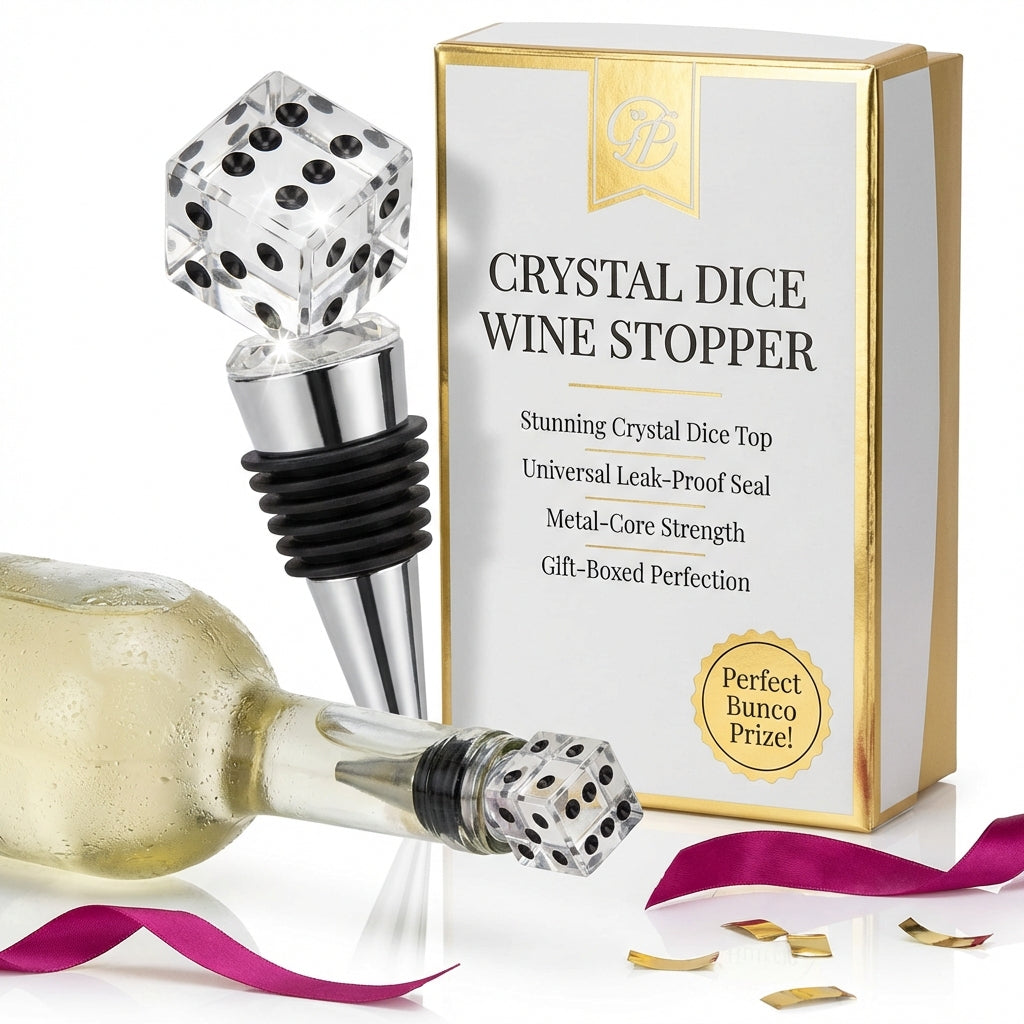 Crystal dice wine stopper detail