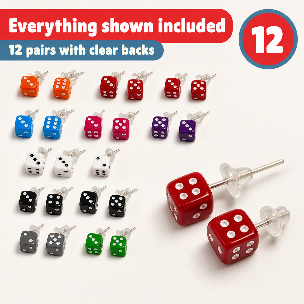 Dice earrings features infographic