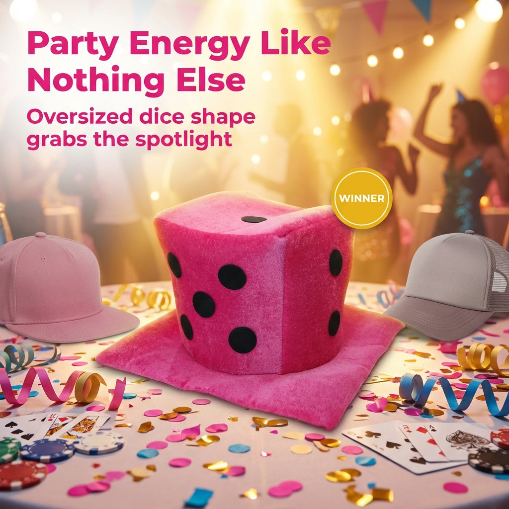 Hot pink dice hat feature highlights