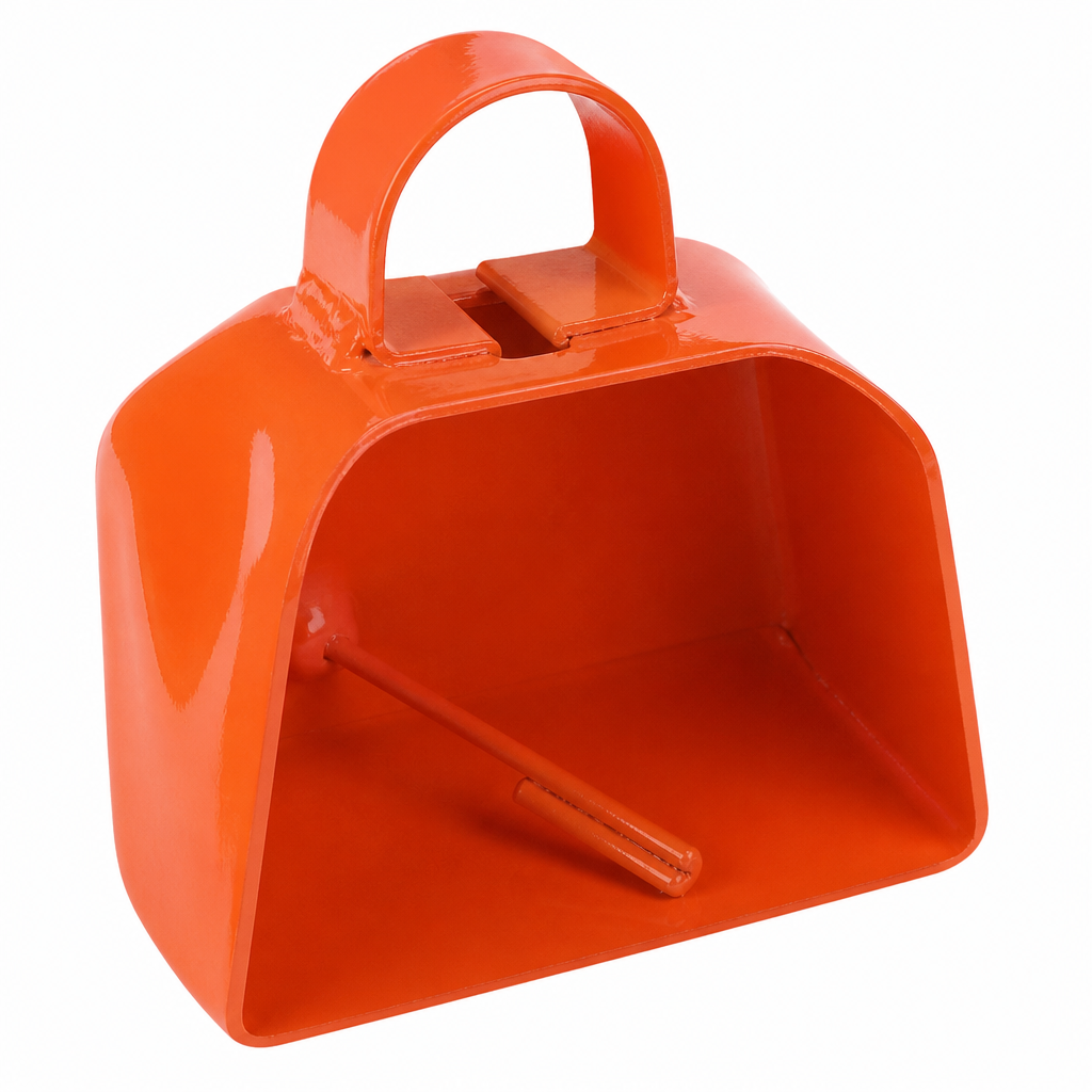 Colorful 3-inch metal cow bell with dinger - hero shot