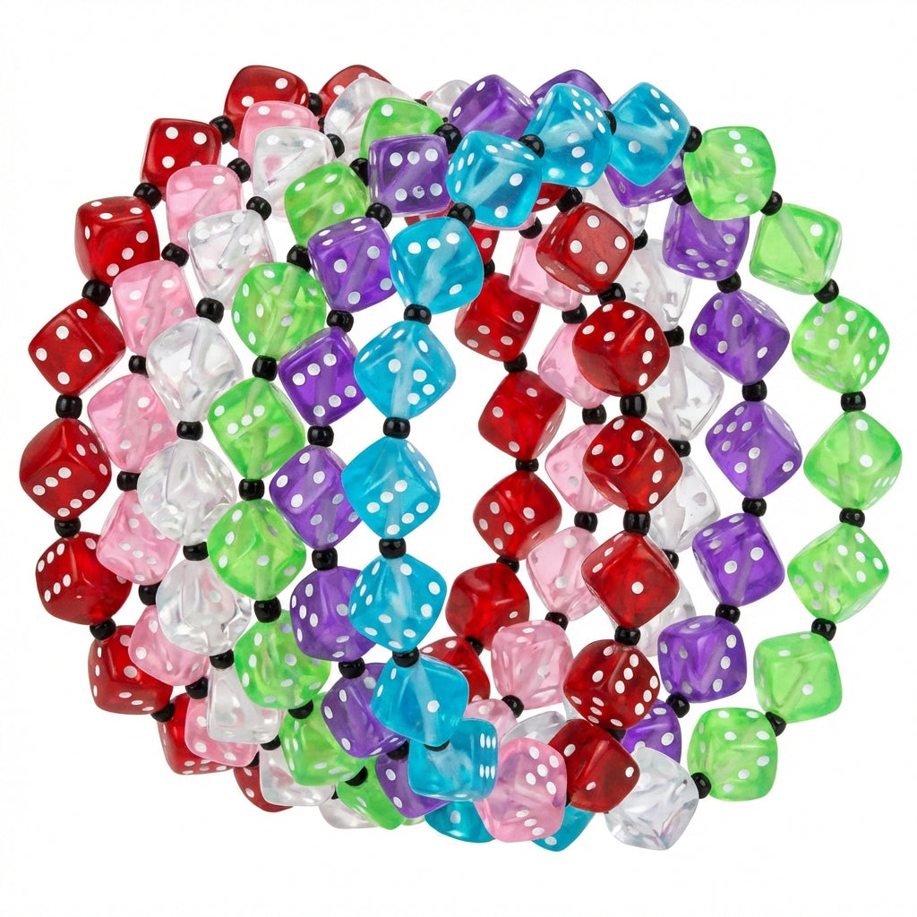 Dice bead bracelets worn on wrist