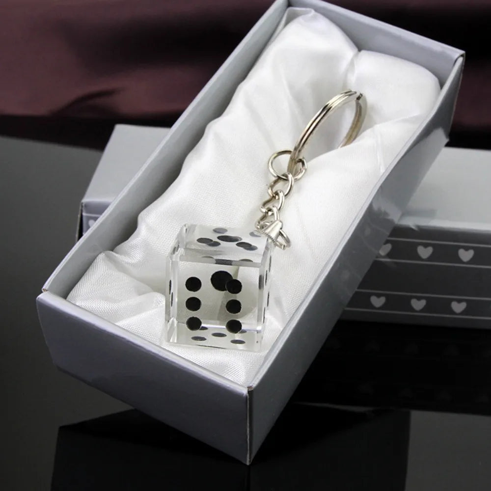 Crystal Dice Keychain shown with gift box