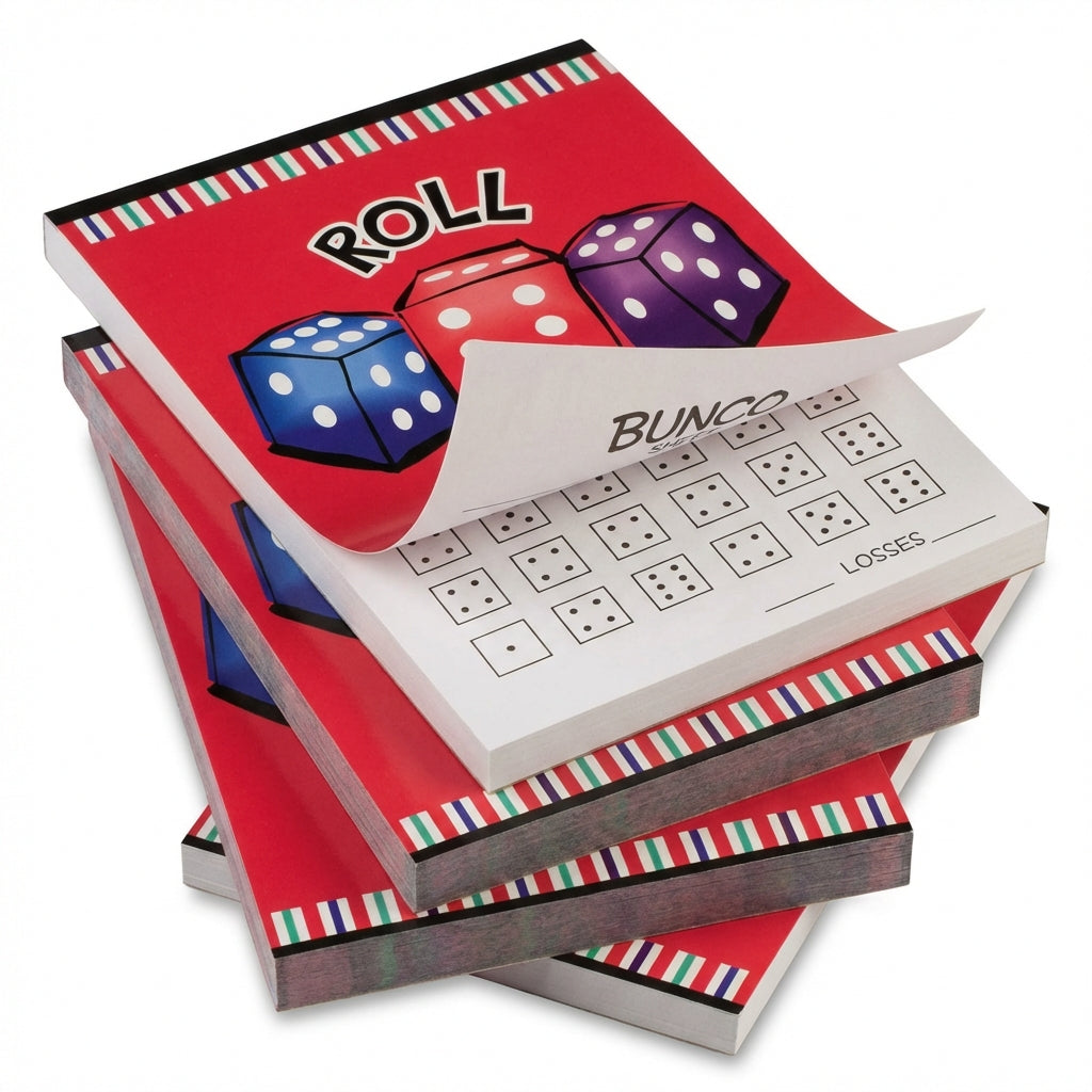 Bunco score sheets on the game table