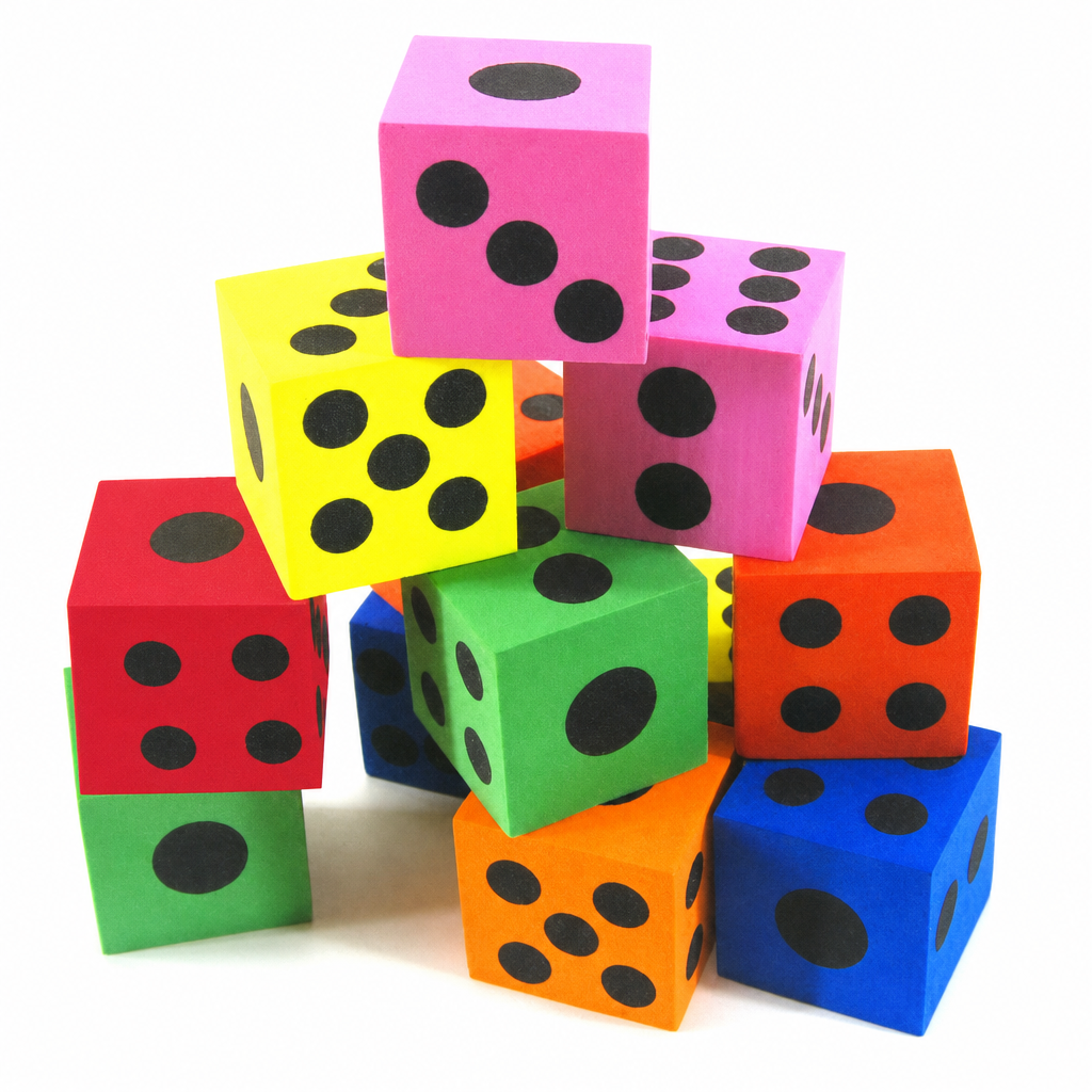 Colorful foam dice 12 pack - hero