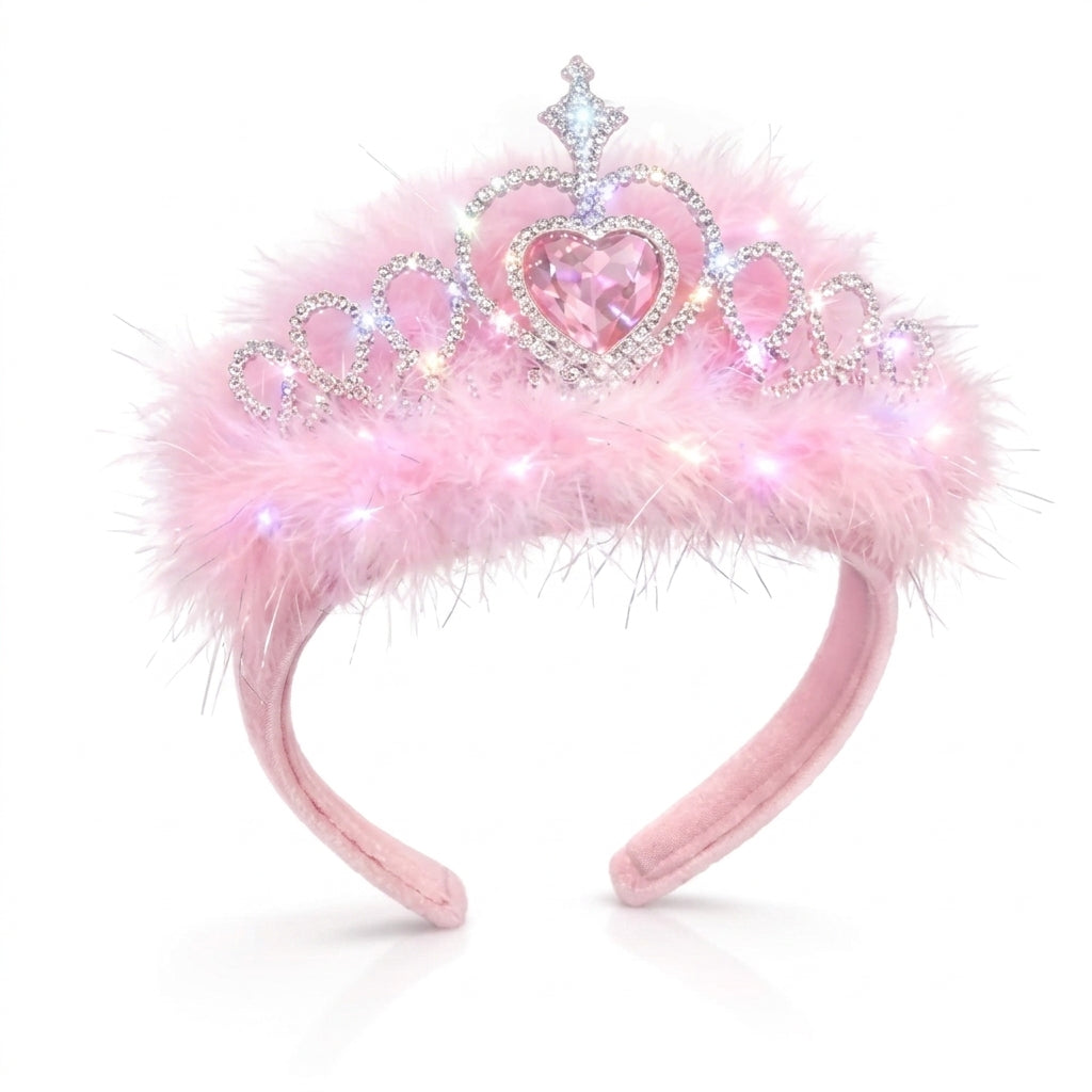Bunco light up tiara with pink feathers and LED lights