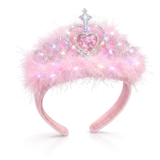 Bunco light up tiara with pink feathers and LED lights