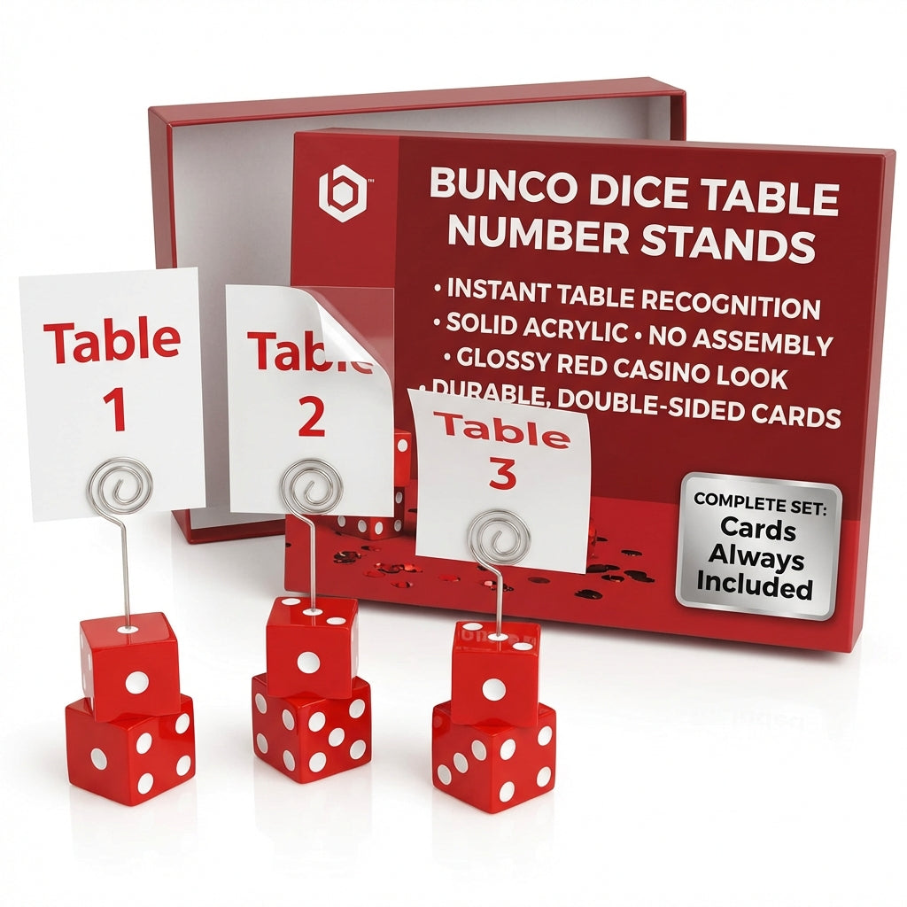 Red acrylic dice table number stands with cards 1 2 3
