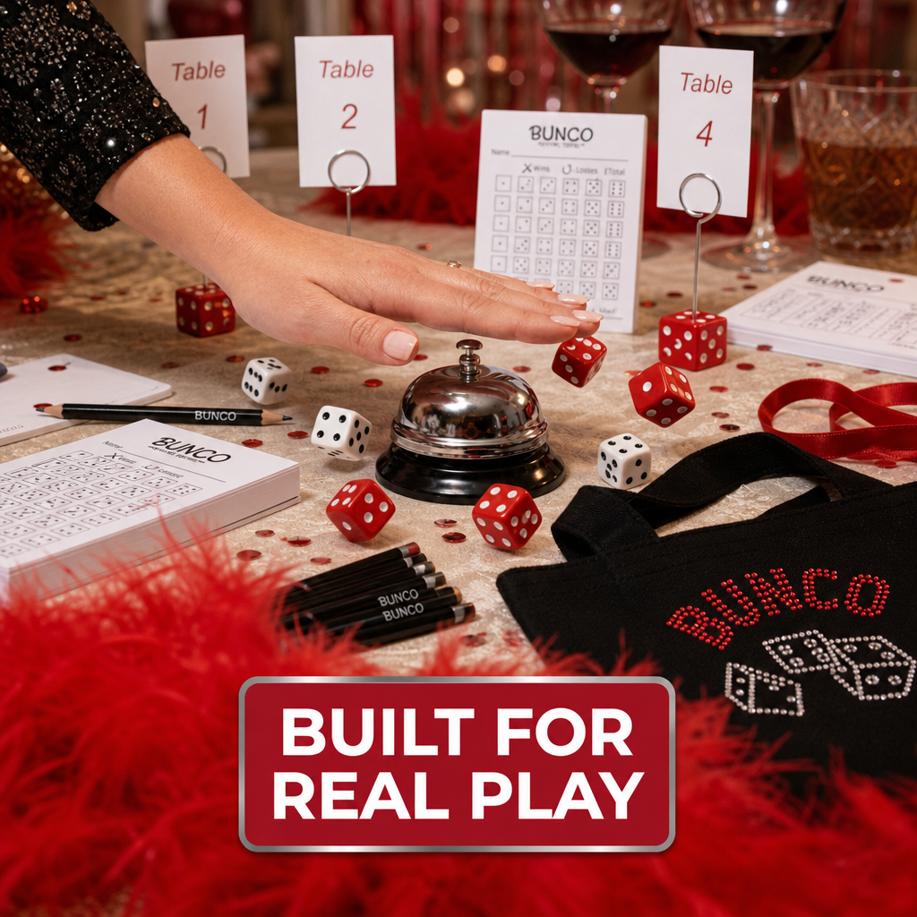 Host up to 16 players - four tables ready to play bunco night