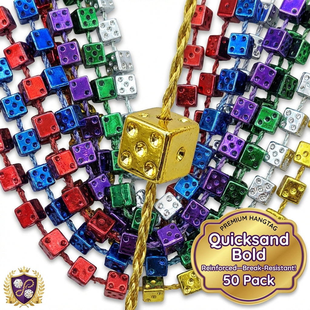 Mardi gras dice bead necklaces 12 pack assorted colors