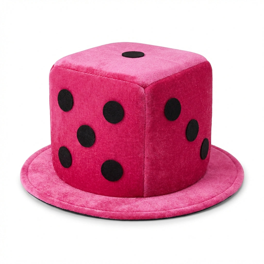 Hot pink dice hat worn at a party