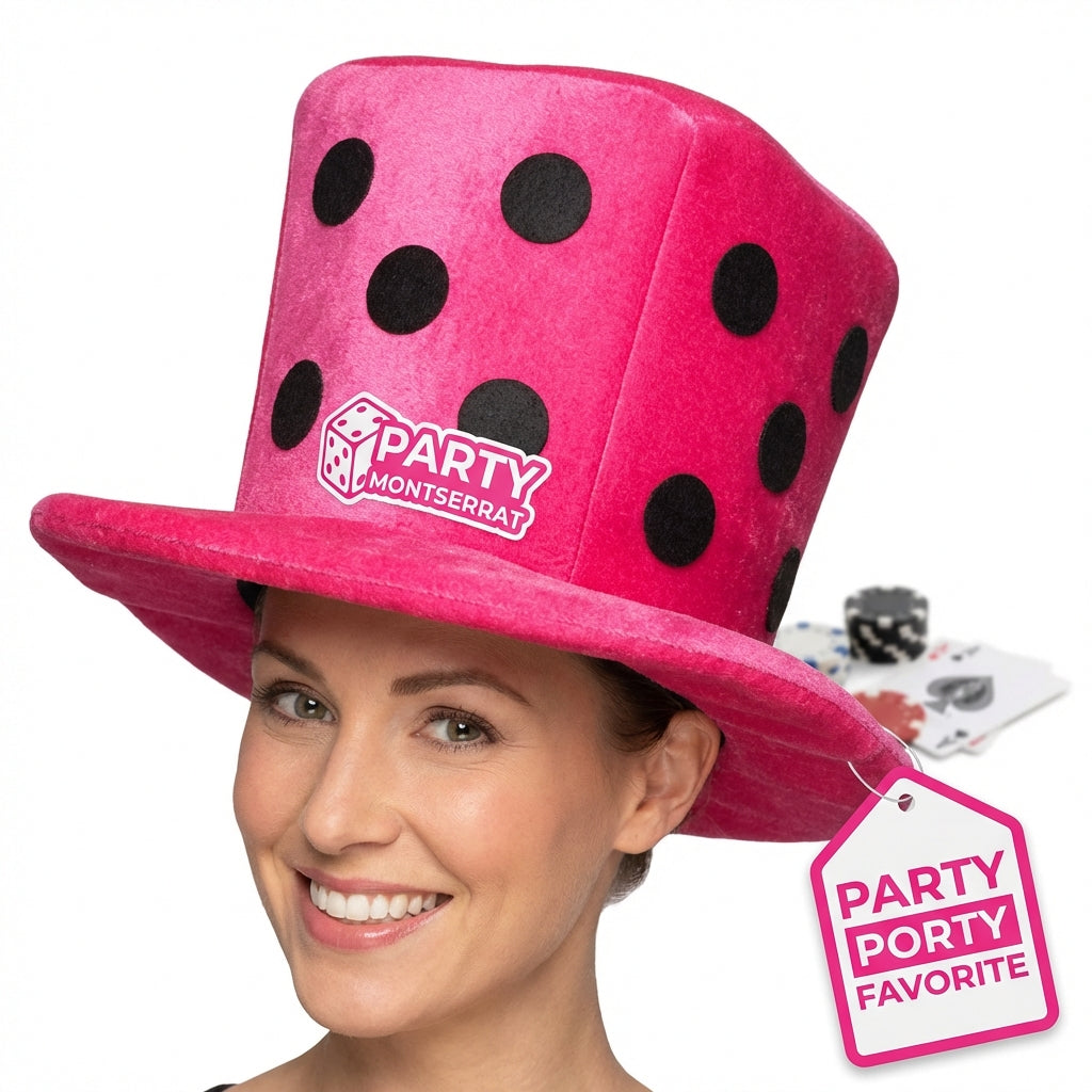 Hot pink novelty dice hat for bunco and casino night