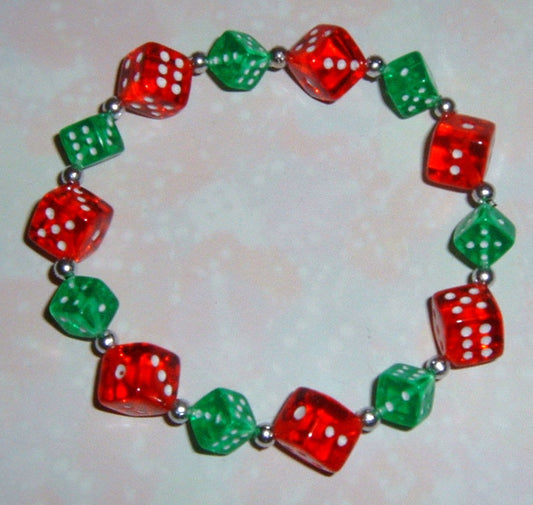 Christmas Dice Bracelet - Green & Red 8-10mm