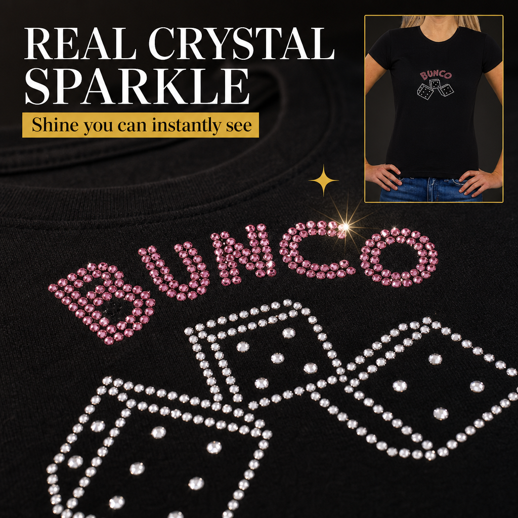 Bunco crystal t-shirt features infographic