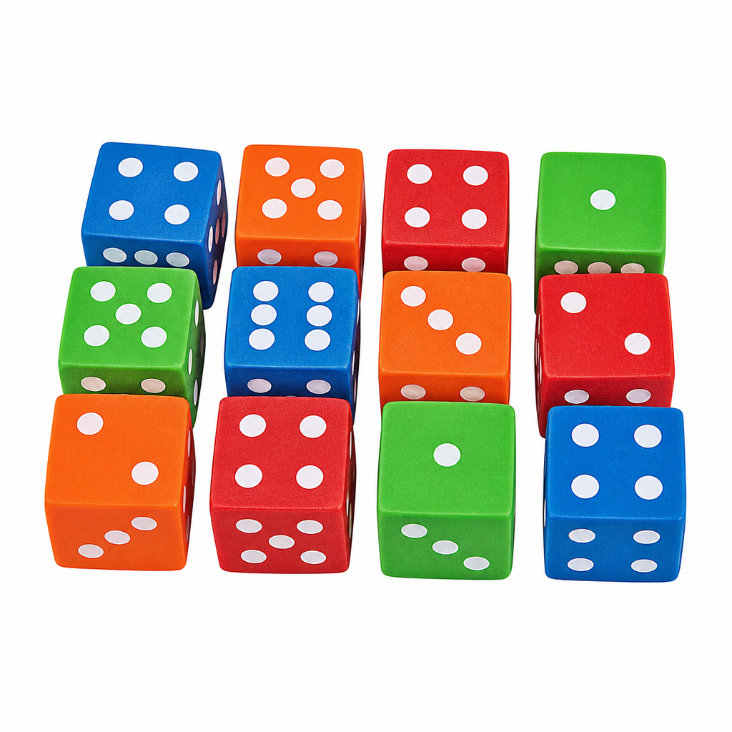 Assorted color dice erasers, 1 inch cubes — party favors and table decor
