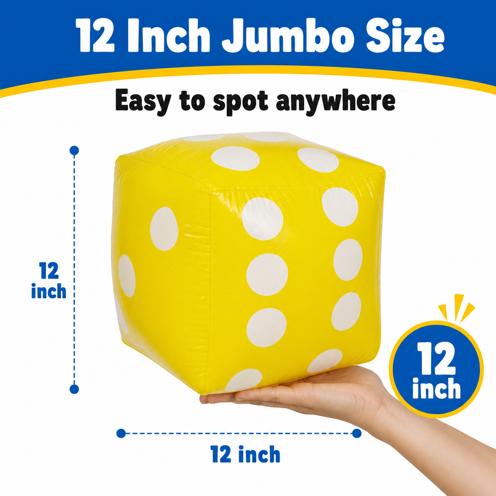 Inflatable dice features infographic
