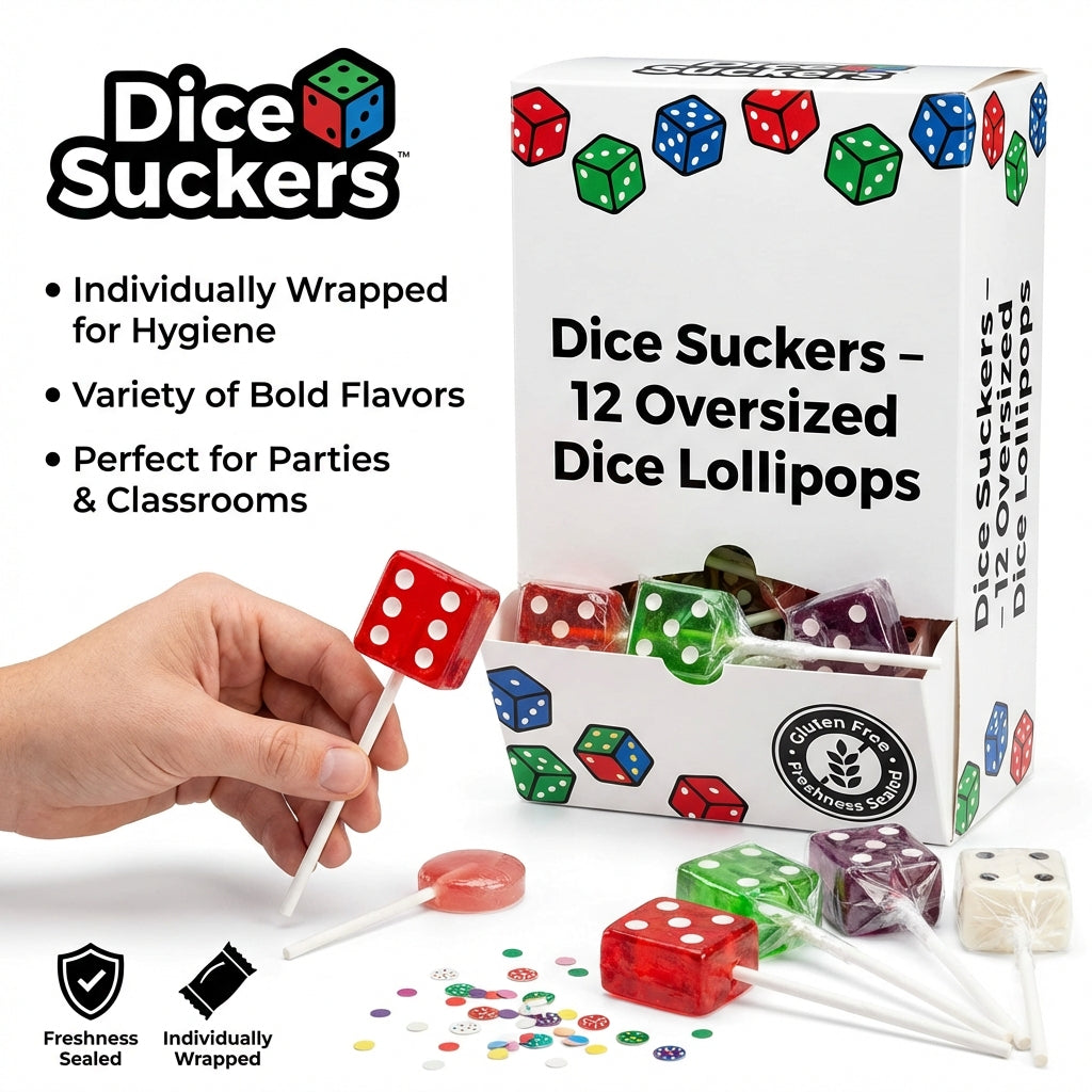 Oversized dice shaped lollipops detail