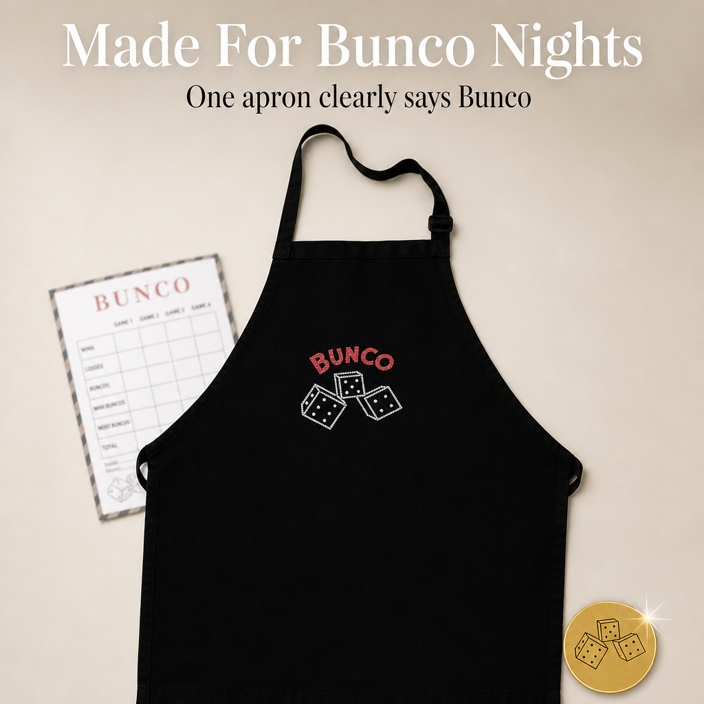 Bunco crystal apron features infographic